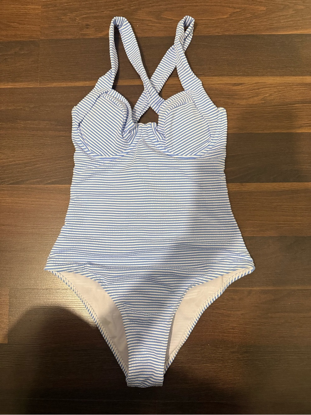 Blue and White Striped One-Piece Swimsuit